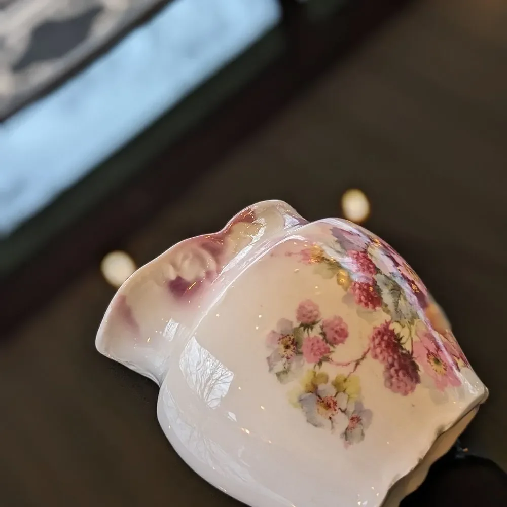 Antique 1800's German Porcelain Pitcher Creamer Floral Black Berry Purple Pink